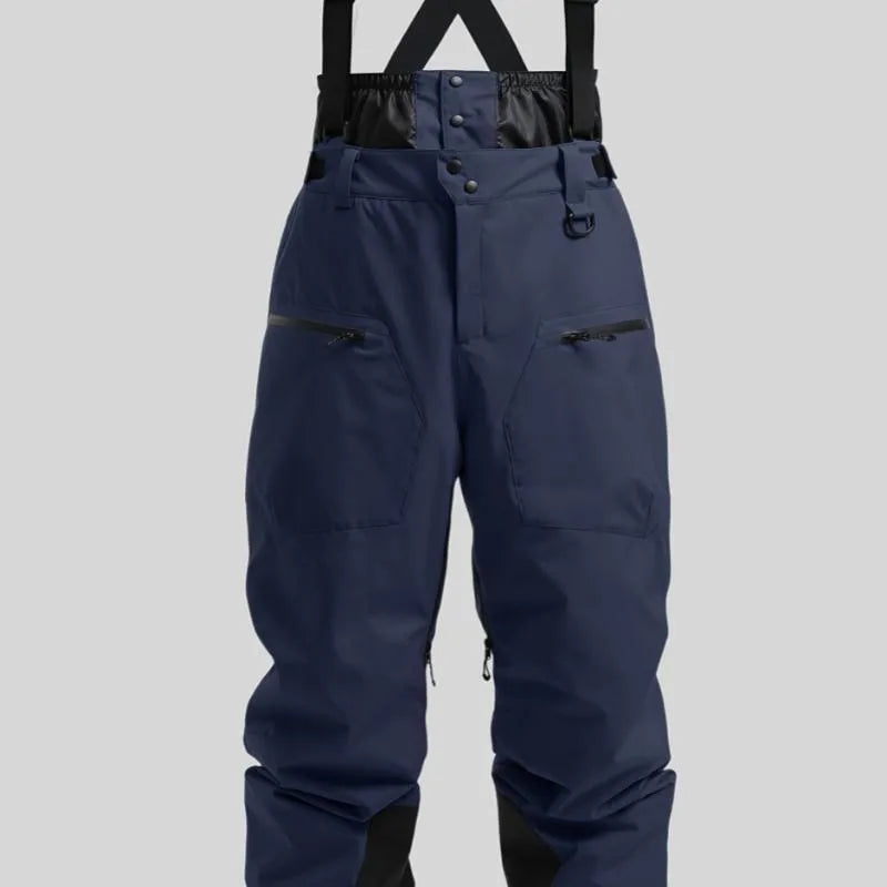 Men's waterproof ski trousers with reinforced straps in linen fabric