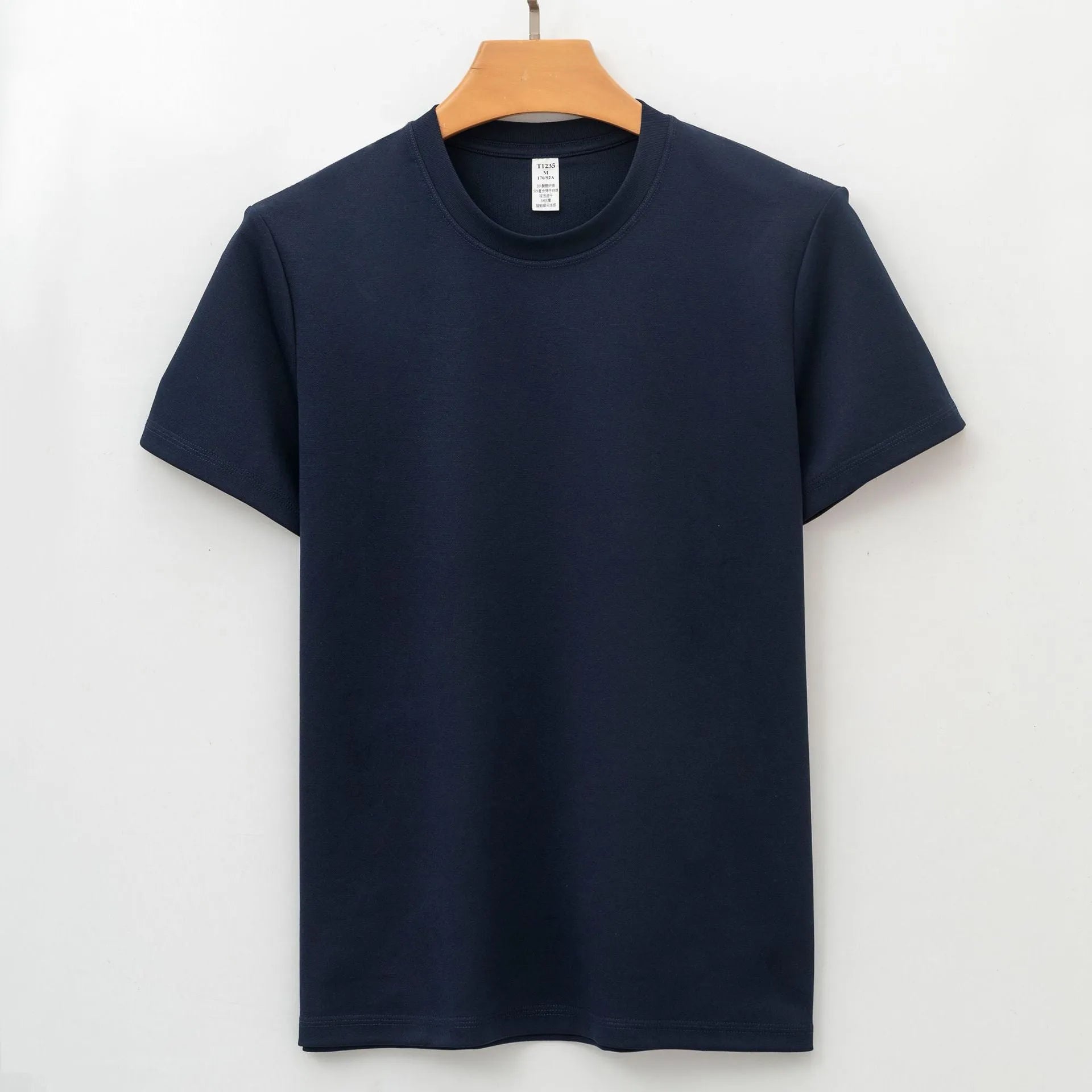 Men's beige short-sleeve antibacterial quick-dry T-shirt laid flat.