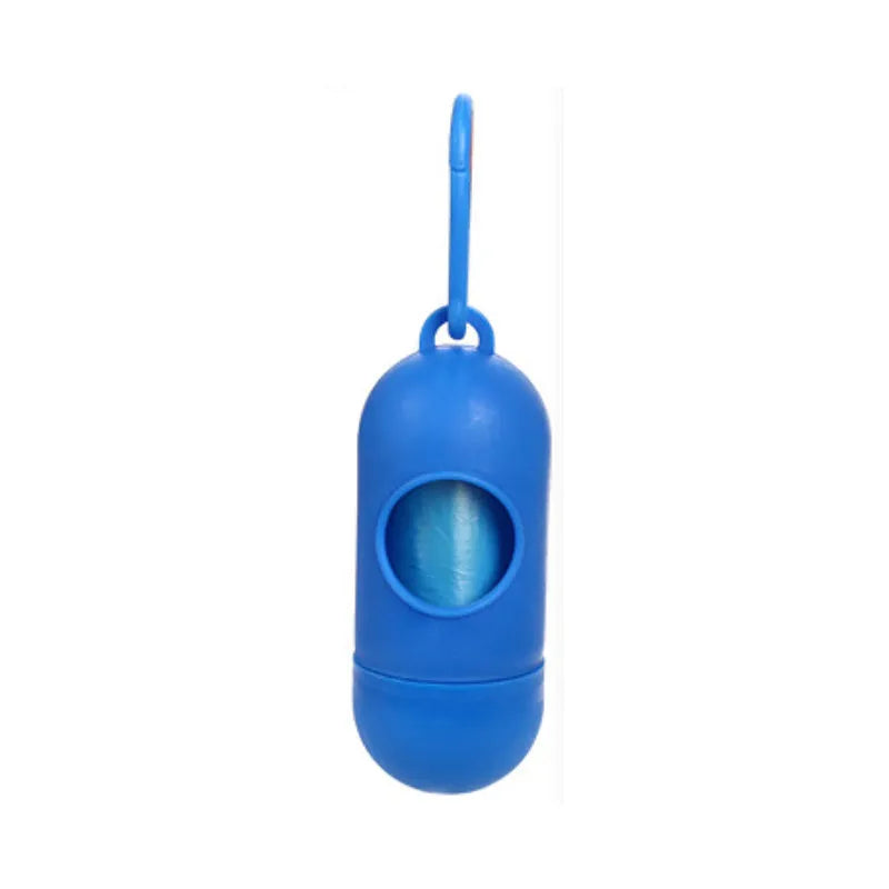 Roll of handled dog poop bags in assorted colours showing dimensions of 22.5 by 30 centimetres