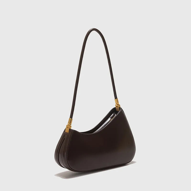 Women's oval retro underarm bag in PU leather with single strap and sewing line detailing