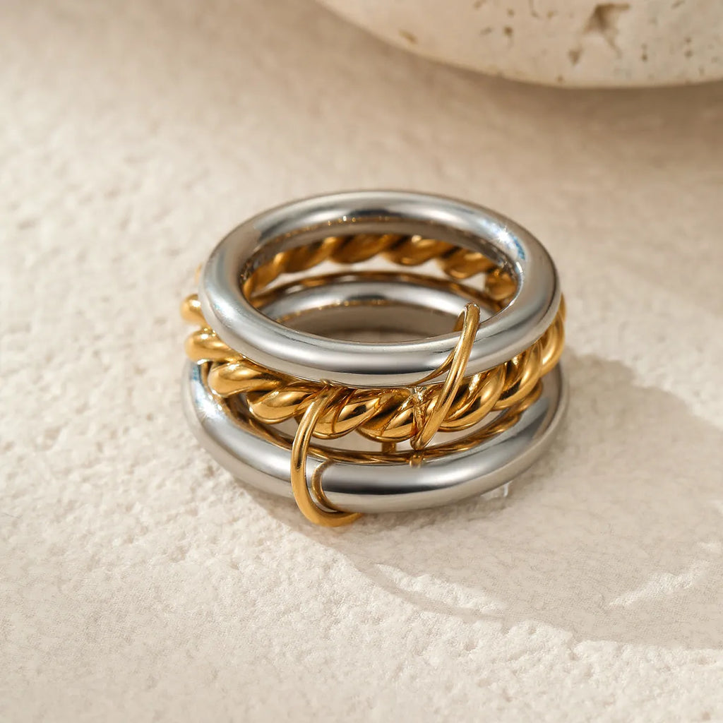 Stacked colour matching stainless steel ring with 18K gold plating for women in free size