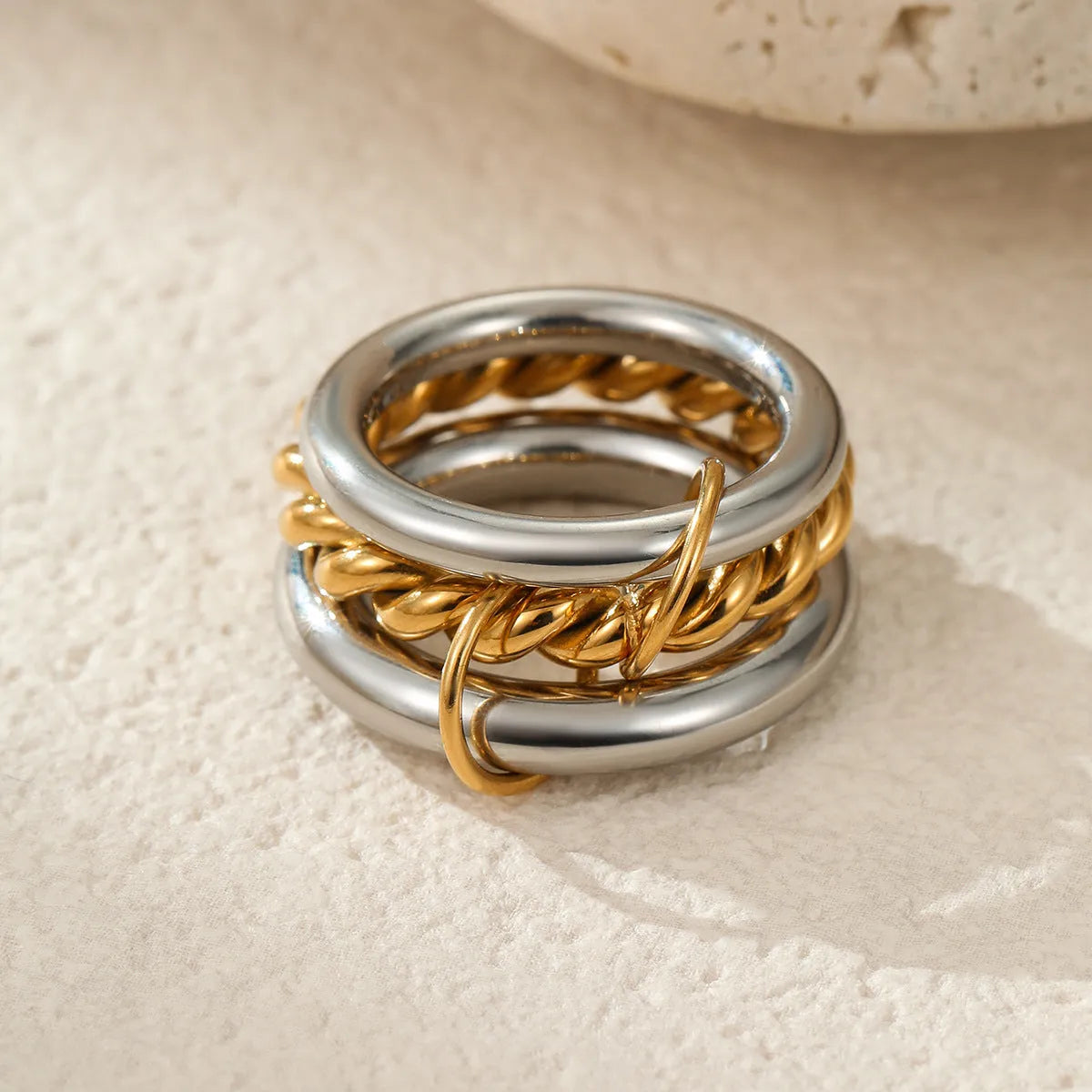 Stacked colour matching stainless steel ring with 18K gold plating for women in free size