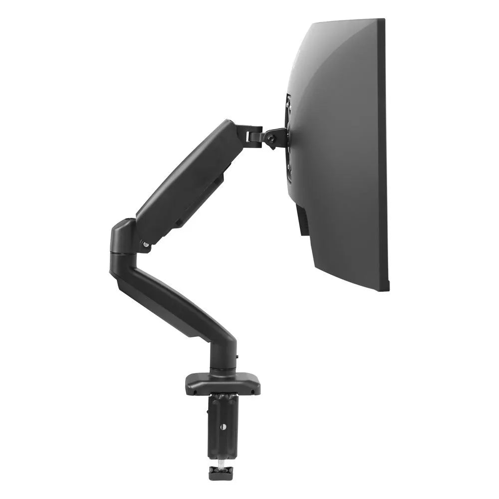 Black and white rotating telescopic LCD screen bracket on a table