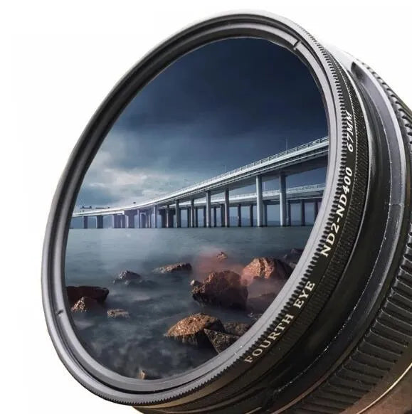 Adjustable multi-diameter neutral density camera filter for exposure control photography