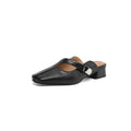 British style square toe slippers in black, beige or silver with low heel and casual design