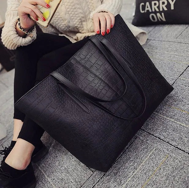 Simple black and grey European-style shoulder handbag for women