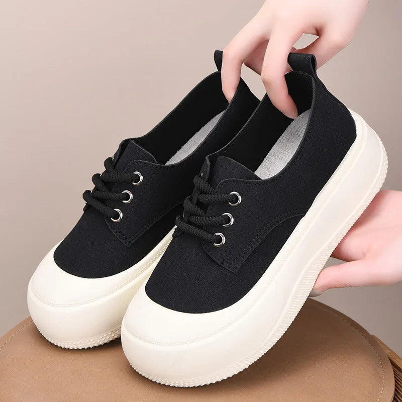 Women's camel suede platform loafers with 4cm heel, round toe, and front lace-up.