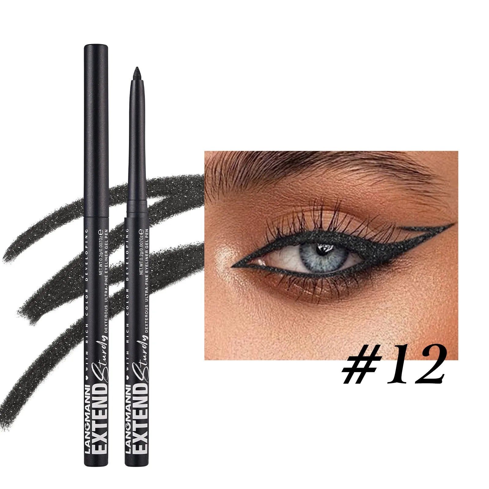 12 colourful gel glitter eyeliner pencils in matte, glitter, metallic and pearl effects