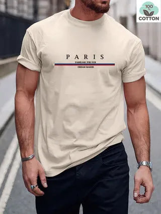 Men's loose fit pure cotton t-shirt with printed letter design in apricot colour.