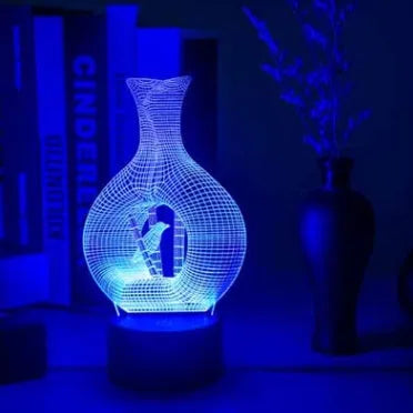 Creative 3D LED night light lamp with acrylic plate and ABS base showing seven colour lighting options