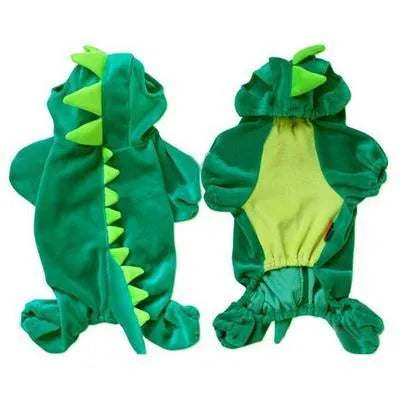 Pet dog wearing Halloween dinosaur dress up costume red colour soft fabric for small medium dogs