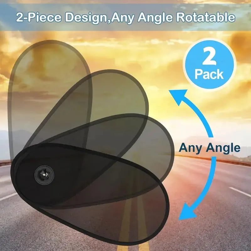 Black stretchy car side window sunshade for babies, shown with suction cups attached.