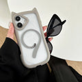 Clear acrylic TPU magnetic phone case for iPhone 17 series showing black, blue, grey and pink colour options