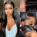 Straight black human hair wig with 13x6 lace front showing natural hairline