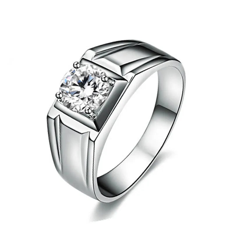 Men's adjustable copper ring featuring a large square diamond, shown in gold and platinum colour options.
