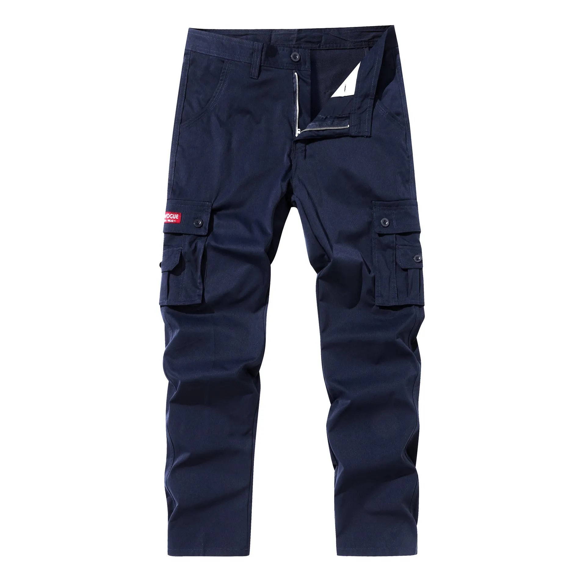 Multi-pocket cargo trousers in pure cotton with straight leg and drawstring mid waist in khaki green