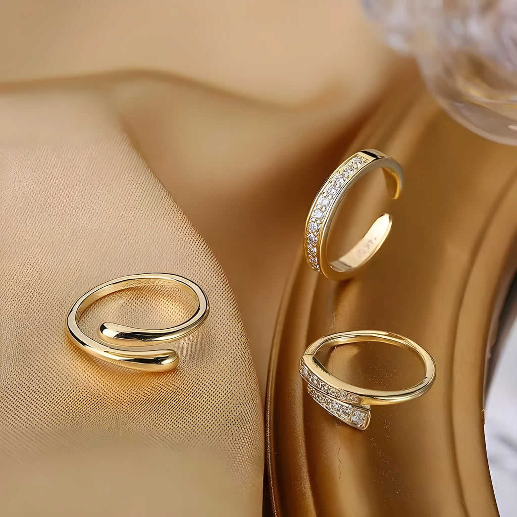 Geometric alloy toe ring with 14K gold plating and rhinestone or water drop accents