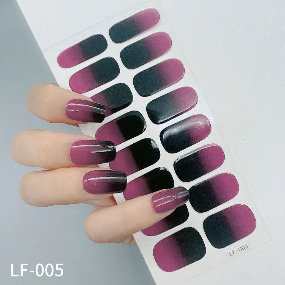 16 solid colour full nail stickers set with European and American simple designs including cross, rose, tulip patterns
