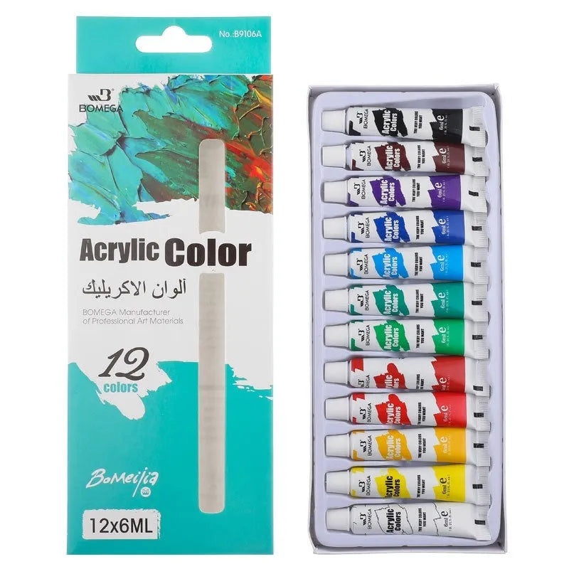 Complete 12-colour pigment set with tubes for watercolour, gouache, acrylic, oil, glass and textile painting mediums