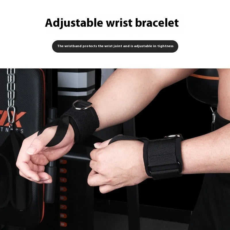 Fitness chest expander resistance belt with red, blue, black, and green sleeves indicating 100 to 300 lbs resistance.