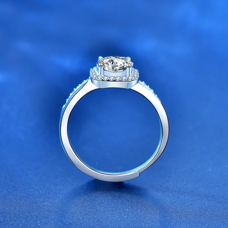 925 silver ring with 1 carat moissanite stone double row square bag design