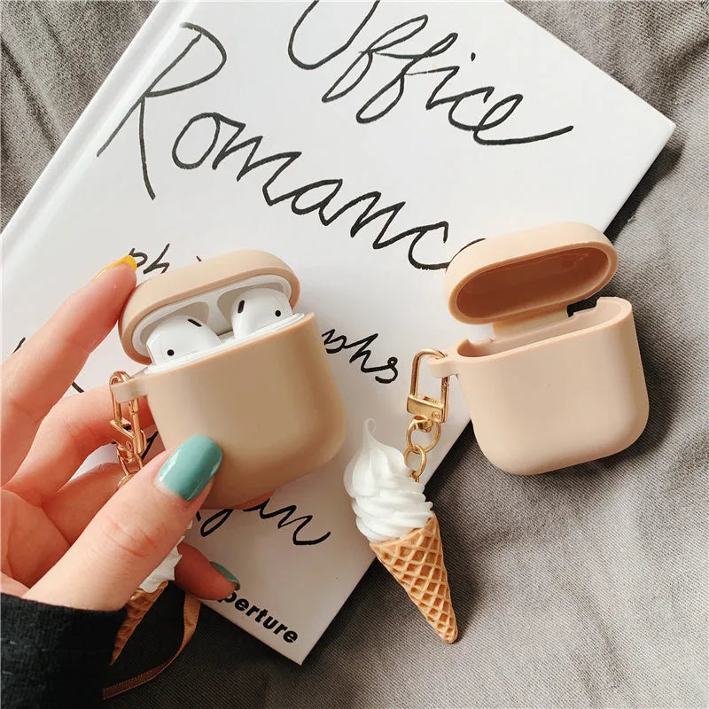 Silicone protective case for Apple AirPods 2 wireless earbuds with cylinder ice cream design