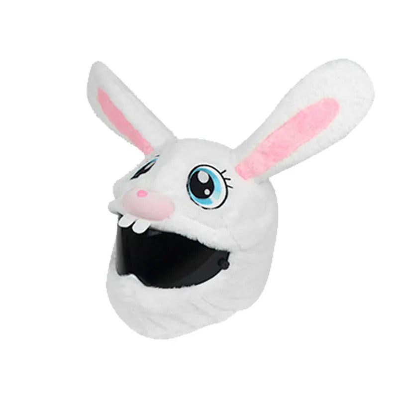 White long-eared rabbit plush helmet cover for an electric motorcycle helmet