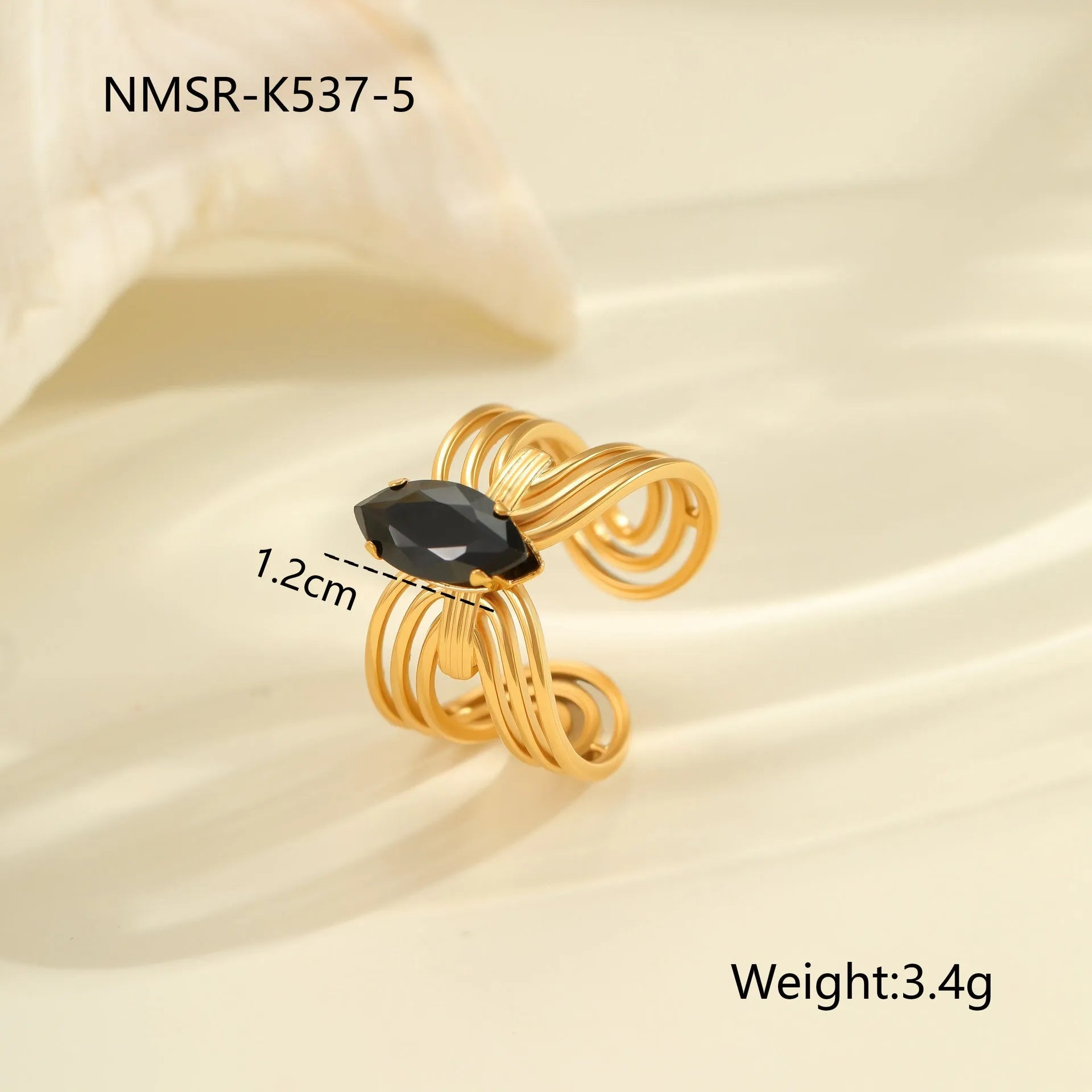 Geometric open mouth adjustable ring with inlaid zircon detailing on electroplated stainless steel