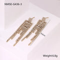 Women's stainless steel earrings with diamond tassel designs in heart, star and geometric shapes with 18K electroplated finish