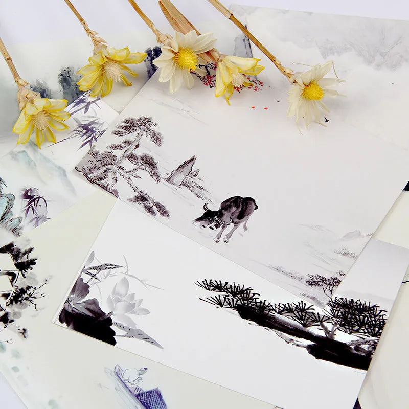 Nine retro Paris Tower postcards with Japanese style artwork for commemorative occasions
