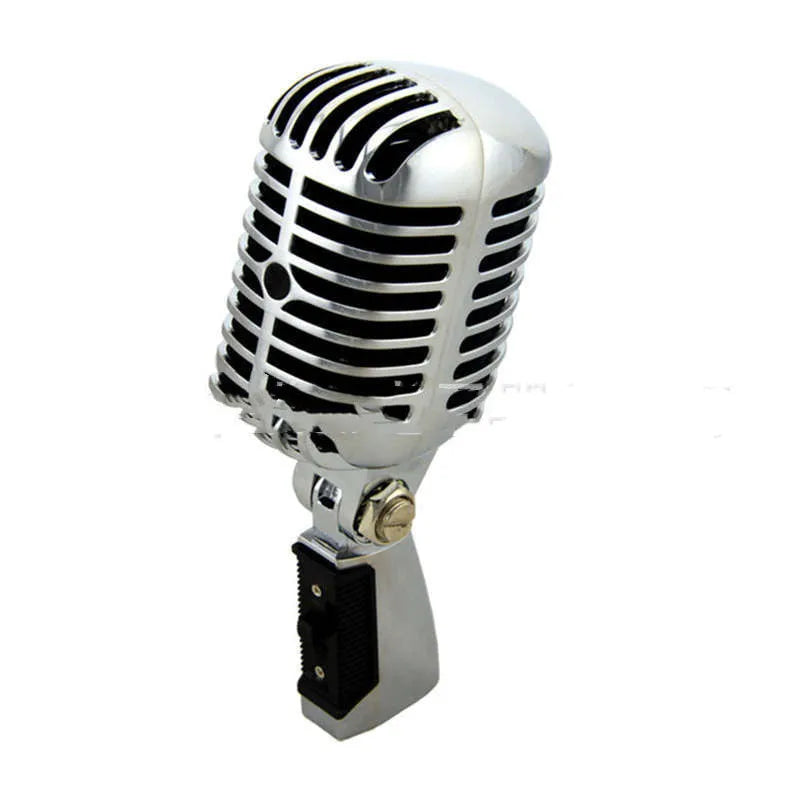 Classical retro dynamic microphone in gold, silver, or rose gold finish with all-metal construction