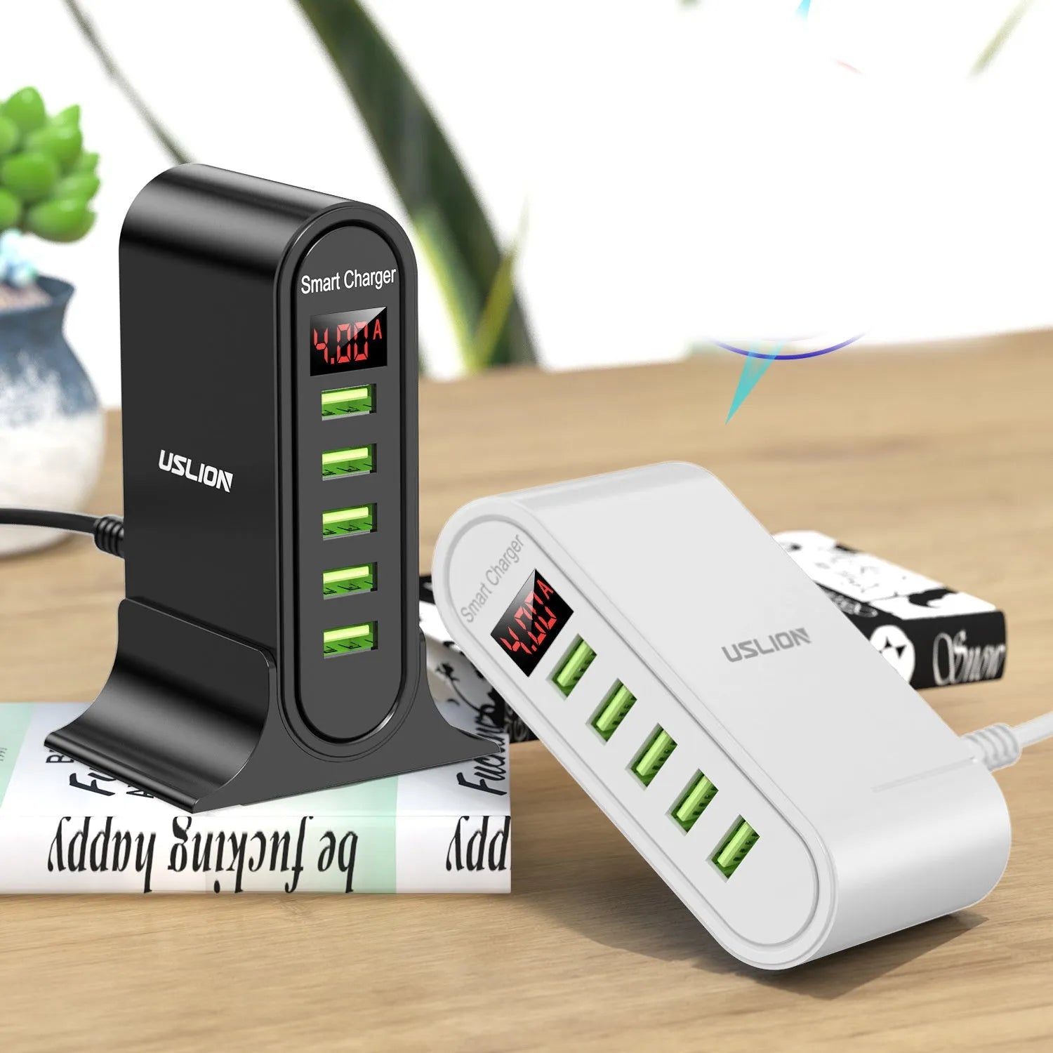 Smart LED digital display USB charger in black or white with EU UK US plug options