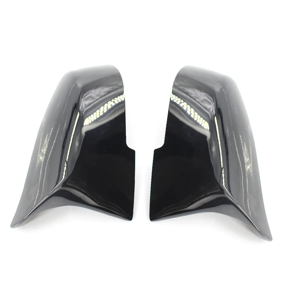 Pair of modified horn rear-view mirror shells for BMW 3 Series 4 Series in paint bright black finish