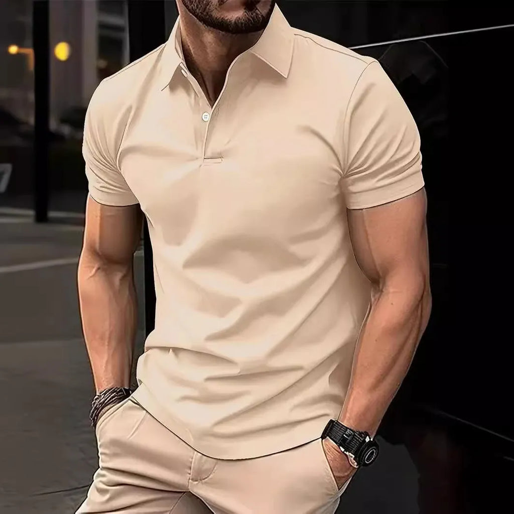 Men's slim fit solid colour short sleeve casual shirt with button front in cotton polyester fabric