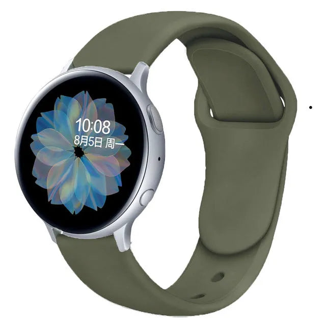 Samsung Galaxy Active 2 black silicone replacement strap with reverse buckle in 20mm width.