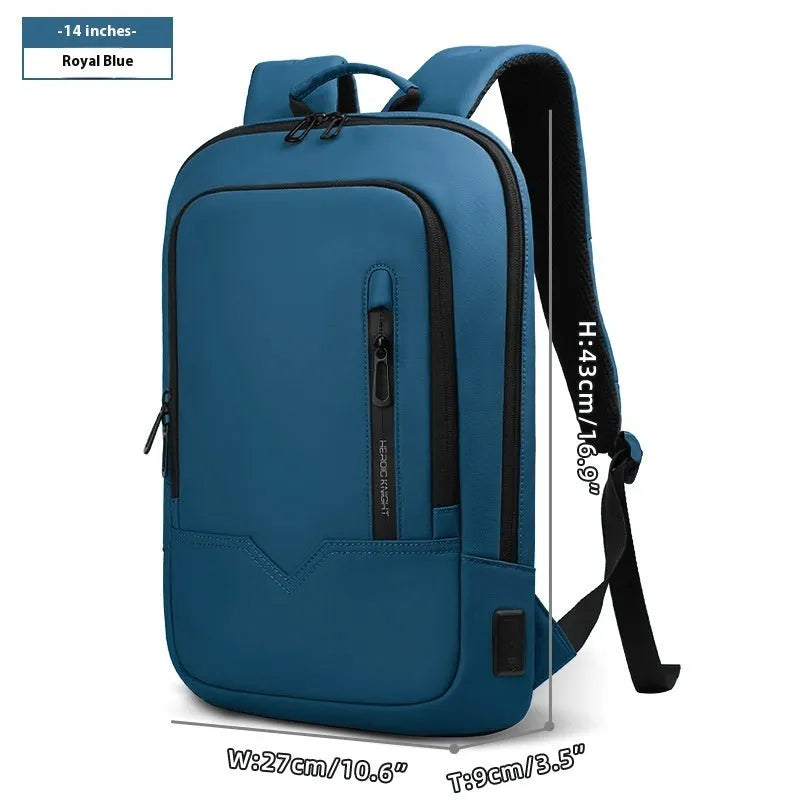 Solid colour lightweight polyester backpack with USB charging port on side, shown in multiple colour options.