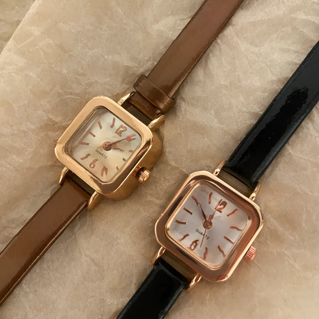 Women's fashion watch with retro art design in alloy case, available in black, white, pink, and brown colours