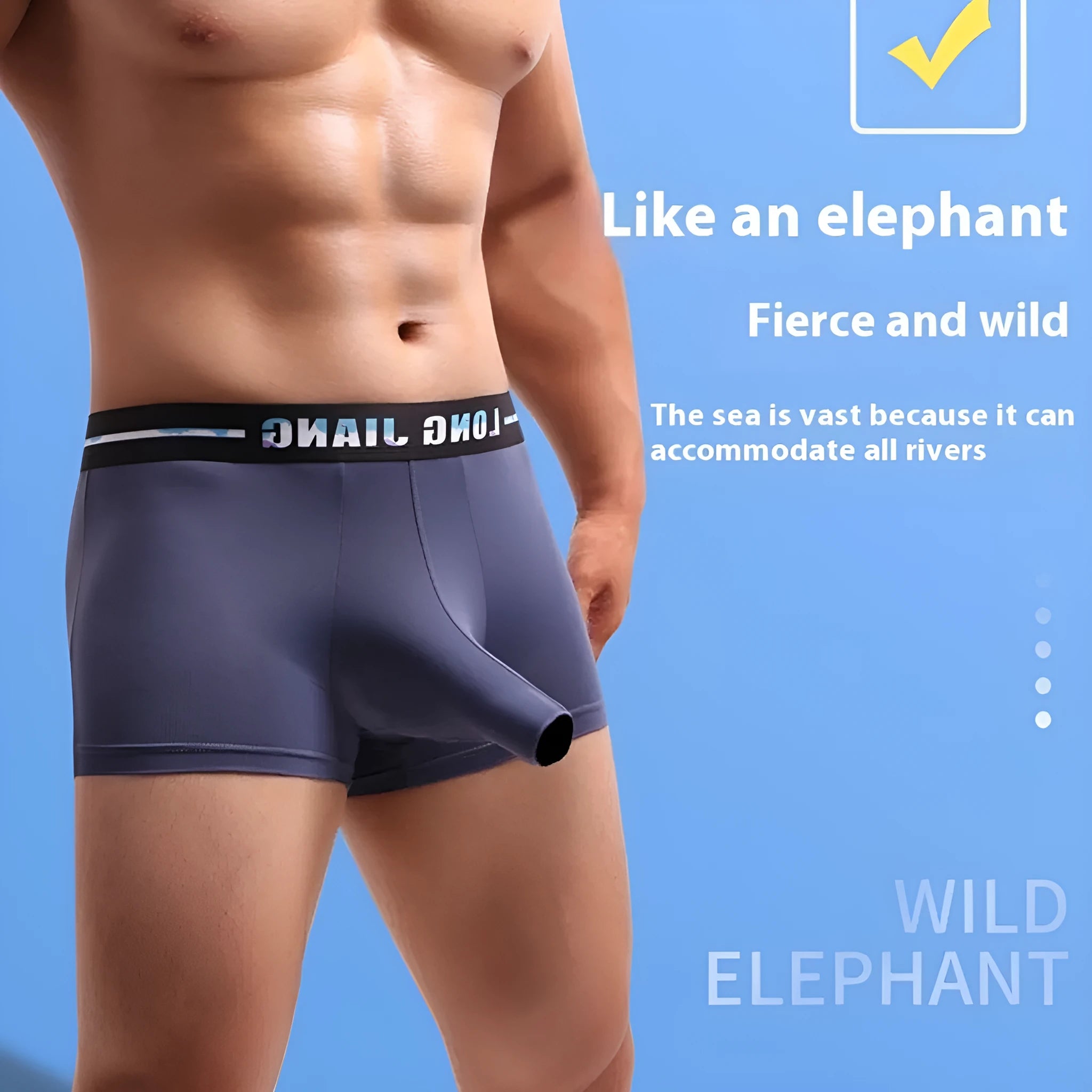 Men's ice silk trunk open boxers in multiple colours with mid-waist design