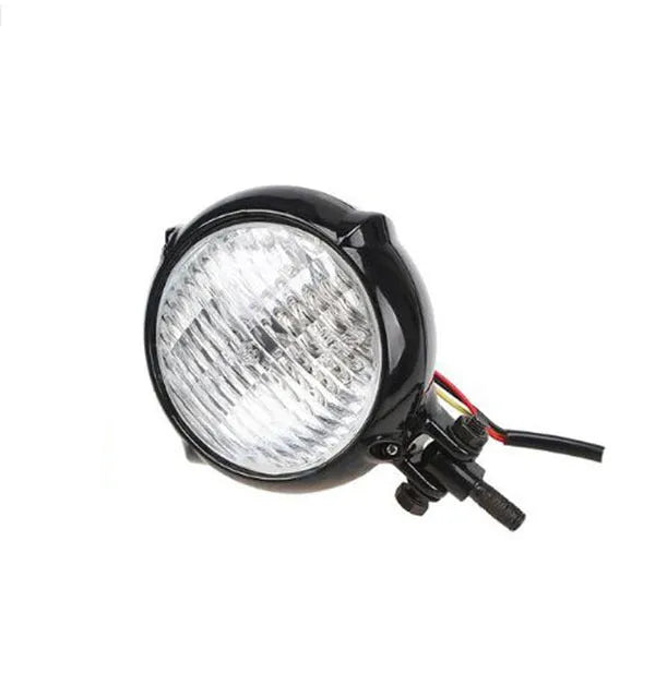 Black retro Harley halogen headlight with glass lens for motorcycle or electric car