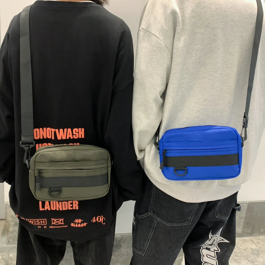 Men's street style nylon messenger bag with crossbody strap in solid colour