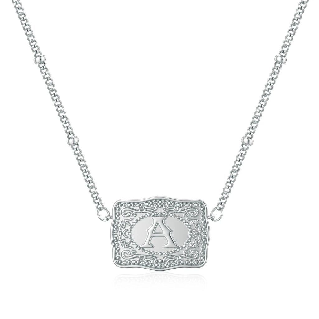 Electroplated copper letter necklace showing a gold charm on a 45 cm chain.