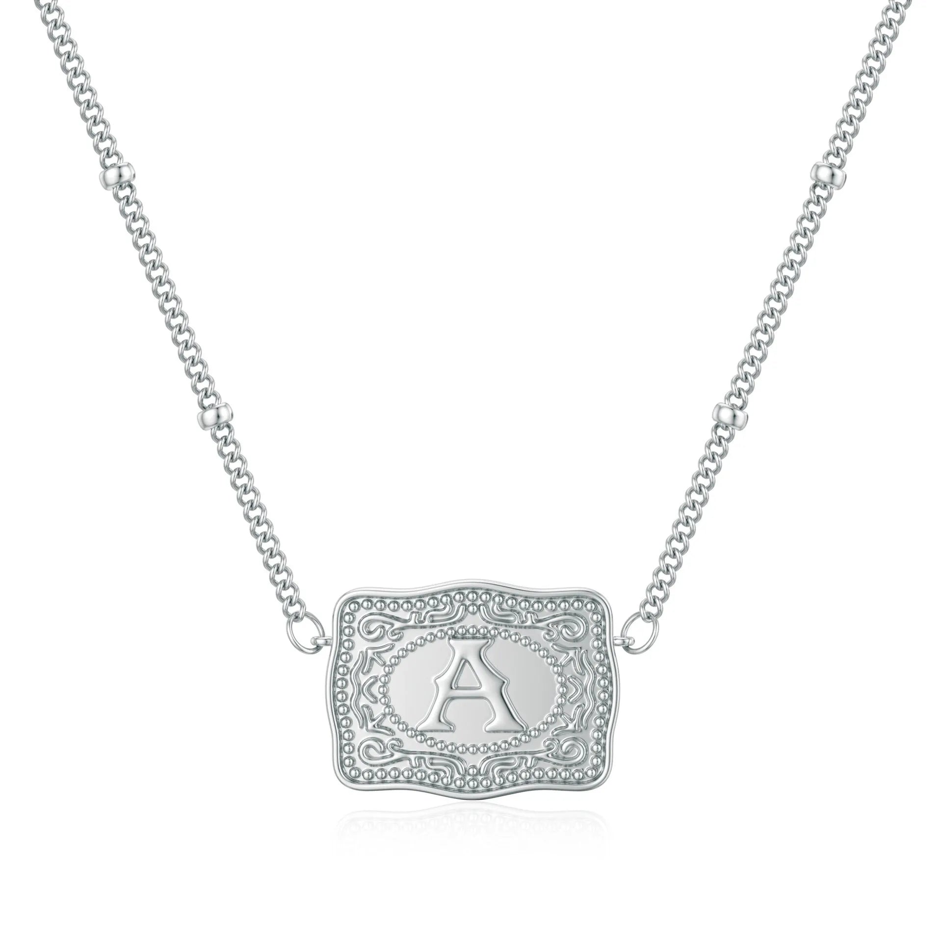 Electroplated copper letter necklace showing a gold charm on a 45 cm chain.