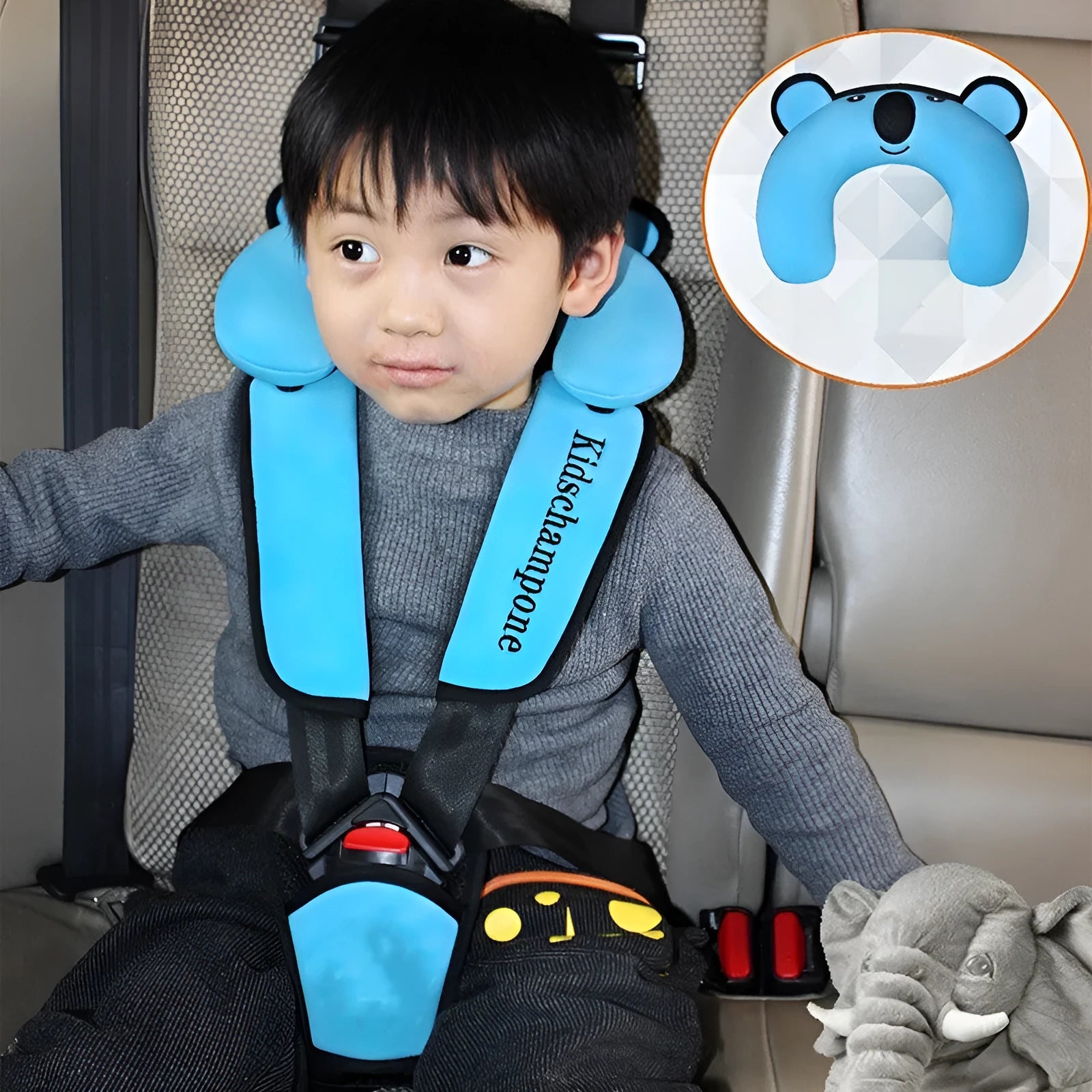 Portable child safety seat belt retainer with polyester fabric in rose pink, red, and blue colour options
