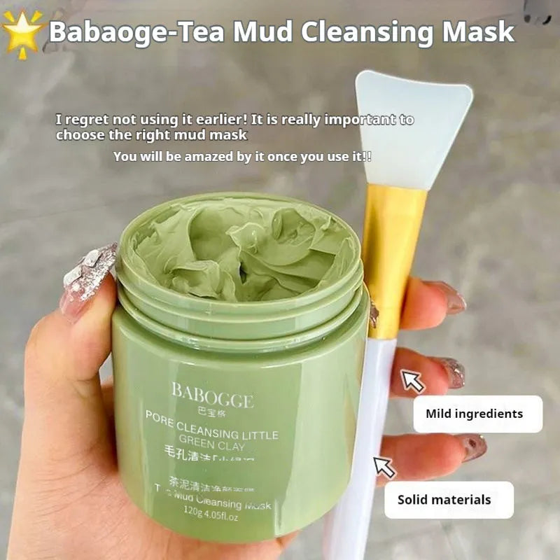 Tea mud clay cleansing facial mask in a 120g pot for deep cleansing
