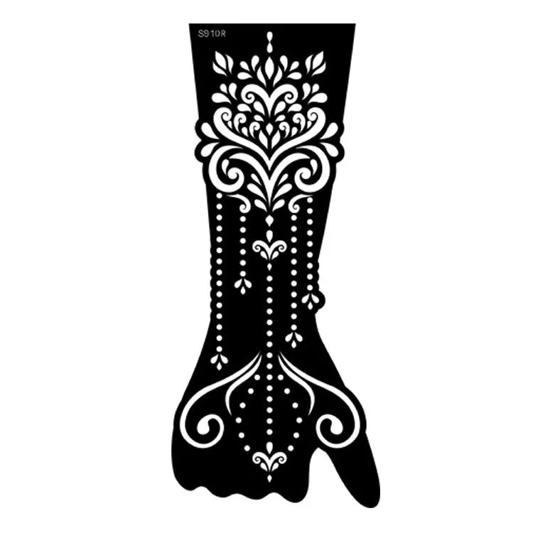 Geometric hollow template tattoo sticker with machine-cut edges and three-dimensional paper carving texture