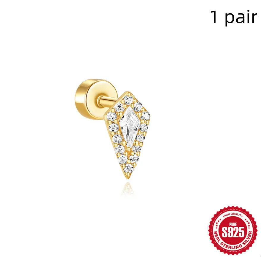 S925 sterling silver flat column thread geometric ear bone stud in a gold tone finish.