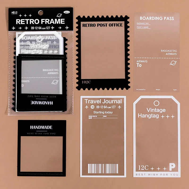 Retro film journal sticker pack with 15 transparent sheets showing six frame designs