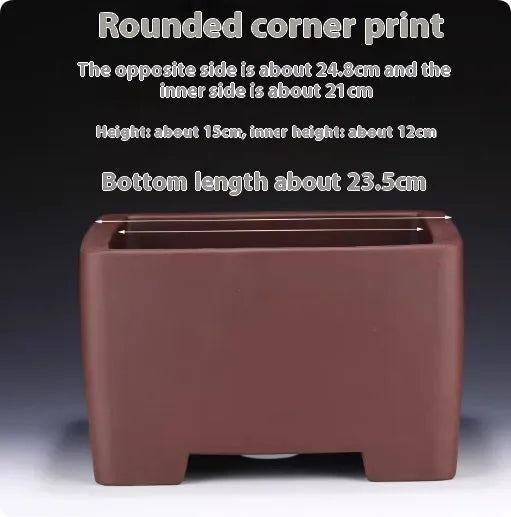 Square purple clay succulent bonsai pot with classical design showing clean lines and natural clay finish