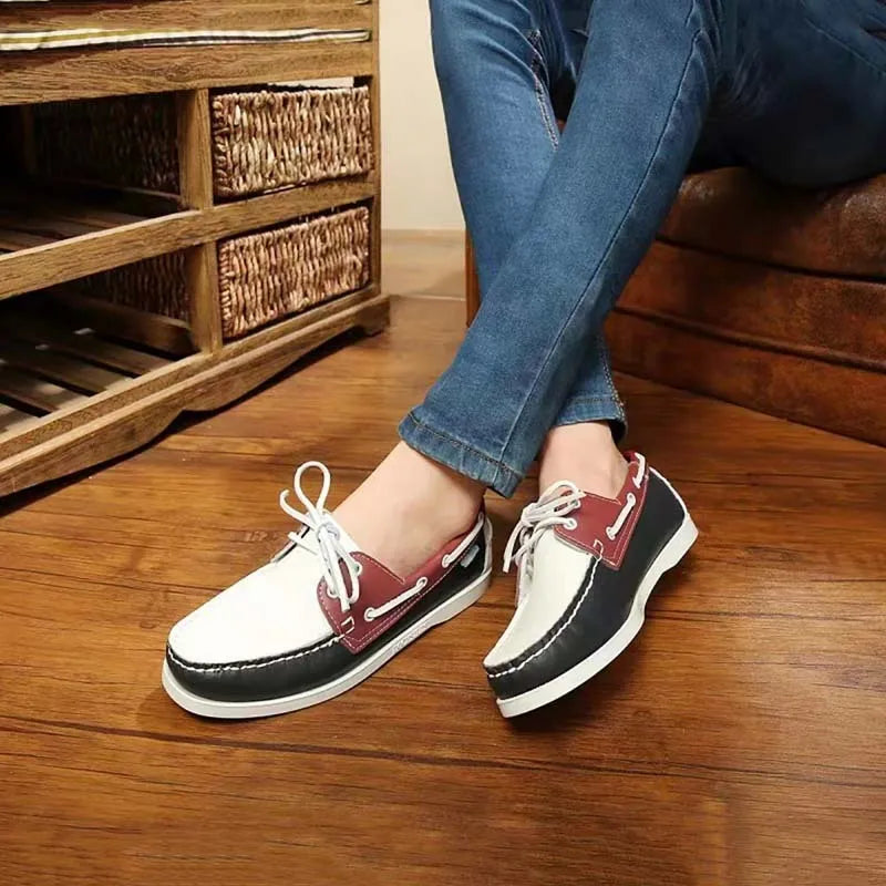 Men's British style casual shoes with artificial PU upper and flat heel.