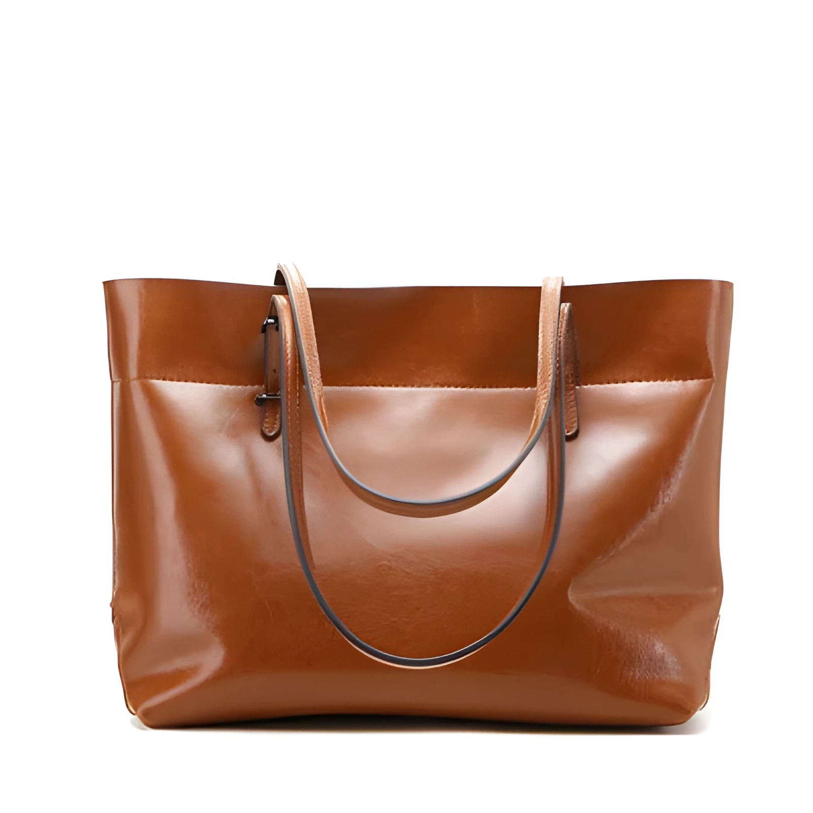 Brown waxed cowhide leather crossbody handbag showing two compartments and phone pocket